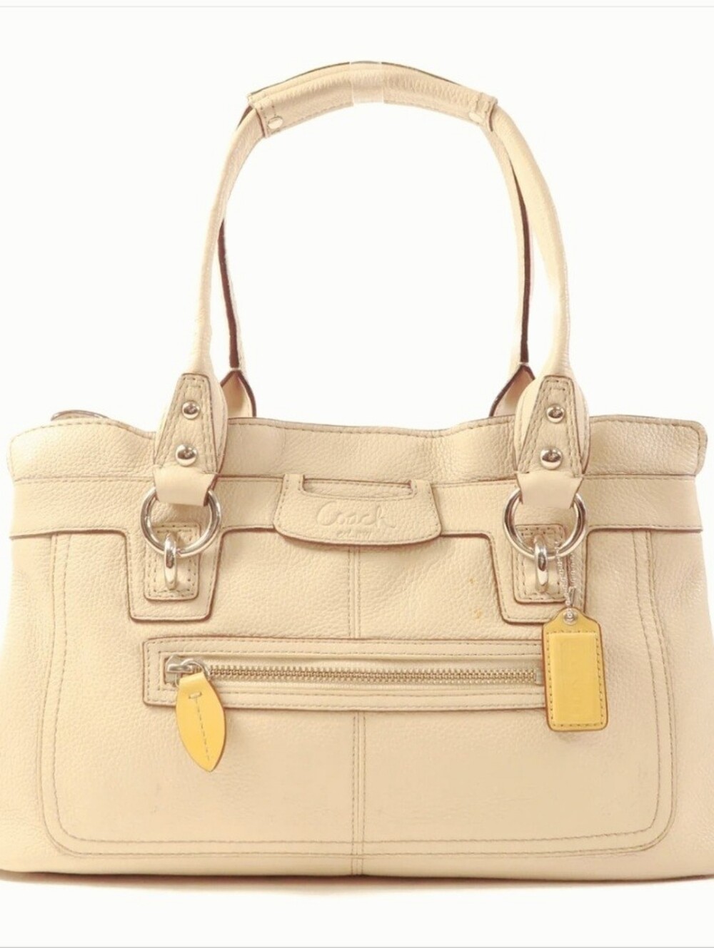 Coach Penelope Beige Pebbleq Leather Shoulder Bag with Tan Tag